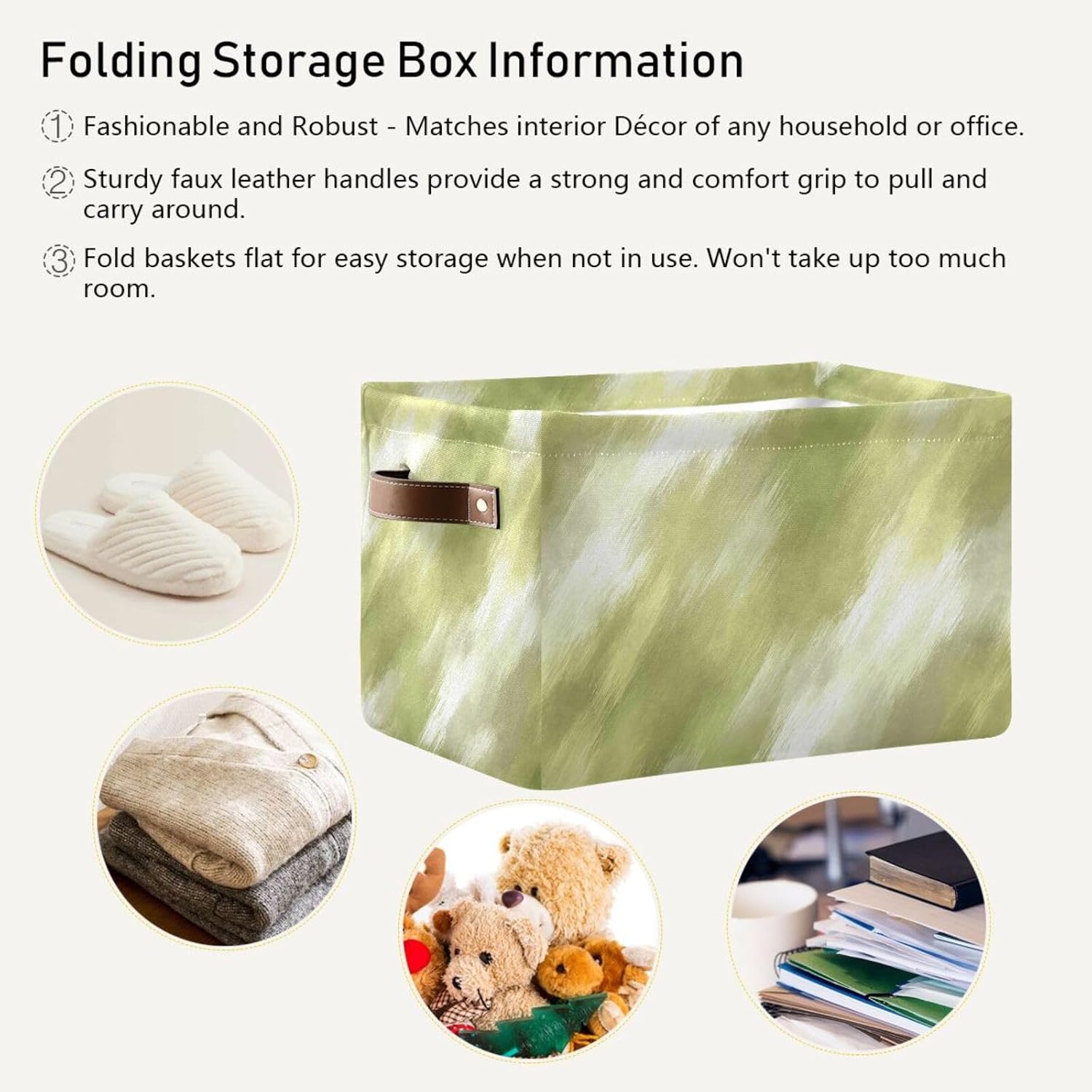 OTVEE Canvas Bins for Closet Shelves Organizing Yellow Green White Brush Art Storage Basket Baby Clothes Organizers Storage Box Nursery Bins Gift Baskets 2 Pack