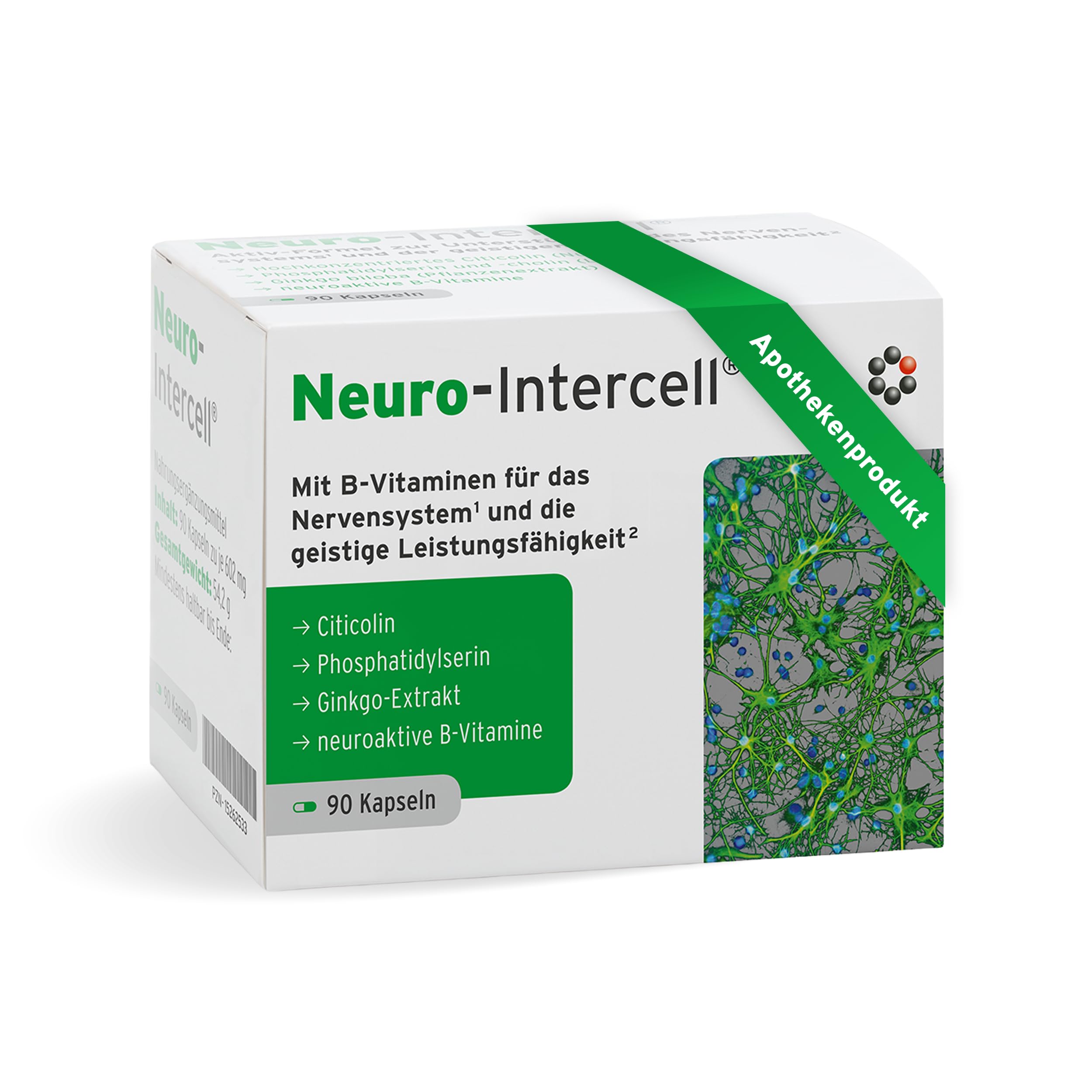 Neuro-Intercell® Vitamin B Komplex (90 Kapseln) - Hochdosiert für Nervensystem & Konzentration - Mit Ginkgo Biloba, Cognizin® Citicolin & Phosphatidylserin - Aktives B12 (Methylcobalamin)