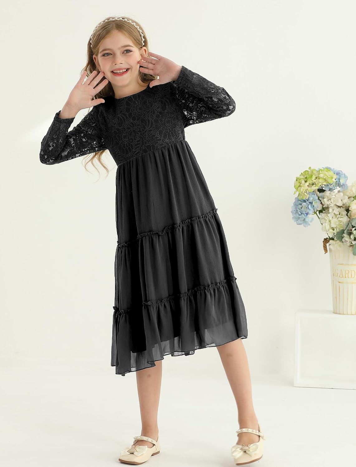 Girls Dresses Elegant Long Sleeve Lace Dress Kid Girl Clothes Size 5-11 Years - Image 2