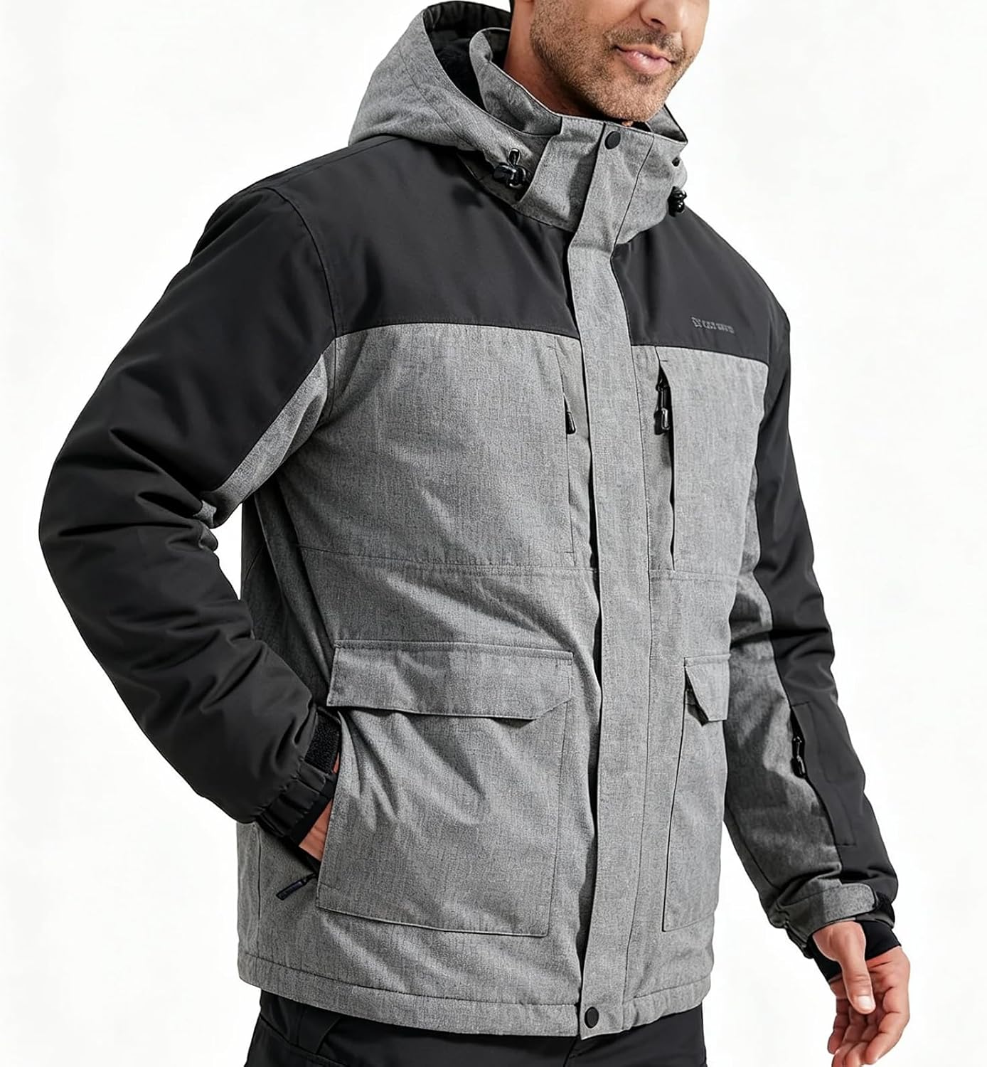 FREE SOLDIER Men's Waterproof Ski Jacket Fleece Lined Warm Winter Snow Coat with Hood Fully Taped Seams