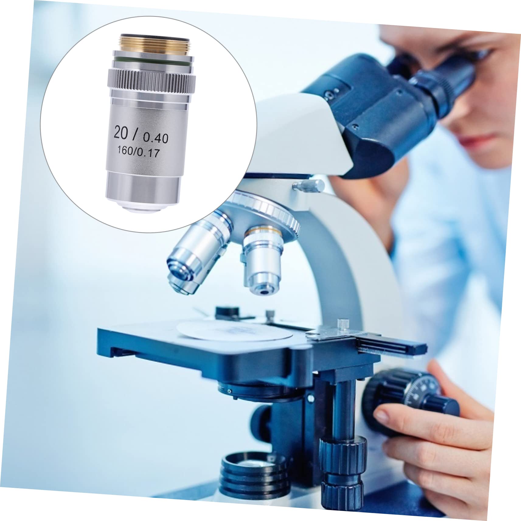 Lente Obiettivo per Microscopio Acromatica 20x in Acciaio | Montaggio 20, 2mm Filetto Standard, Vetro Coprioggetto 0, 17mm, Distanza 0, 55mm Na 0, 4
