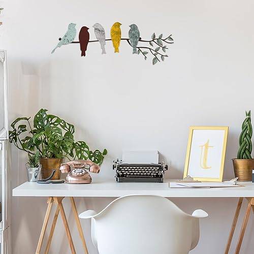 Miniatura 5 de Ferraycle Arte de pared de pájaro de metal, pájaros en la rama, decoración de pared de hojas con pájaros, escultura de metal, silueta de pájaro,