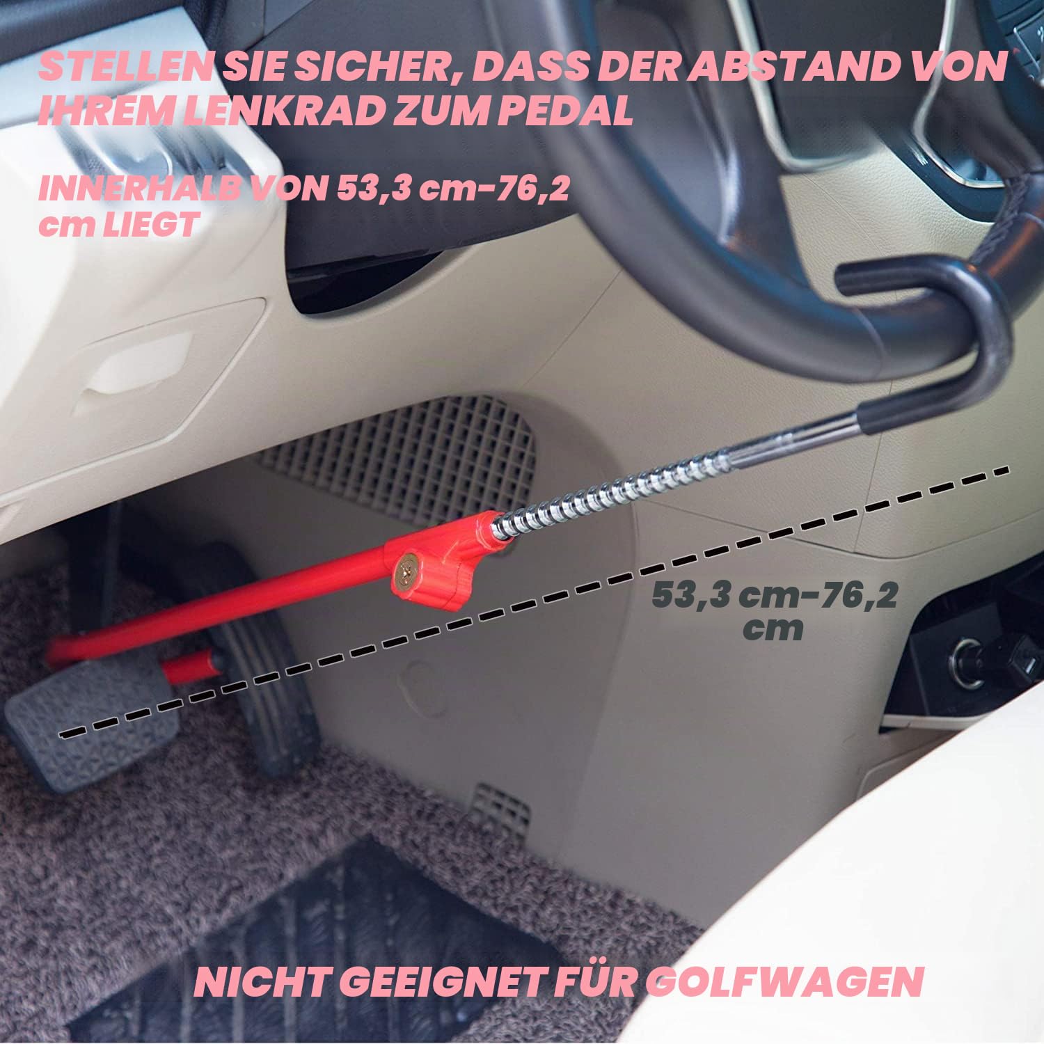 CARTMAN Lenkrad- und Bremspedalsperre – Verstellbares Anti-Diebstahl-Autogerät, geeignet für einen Abstand von 53 cm bis 76 cm zwischen Lenkrad und Pedal.