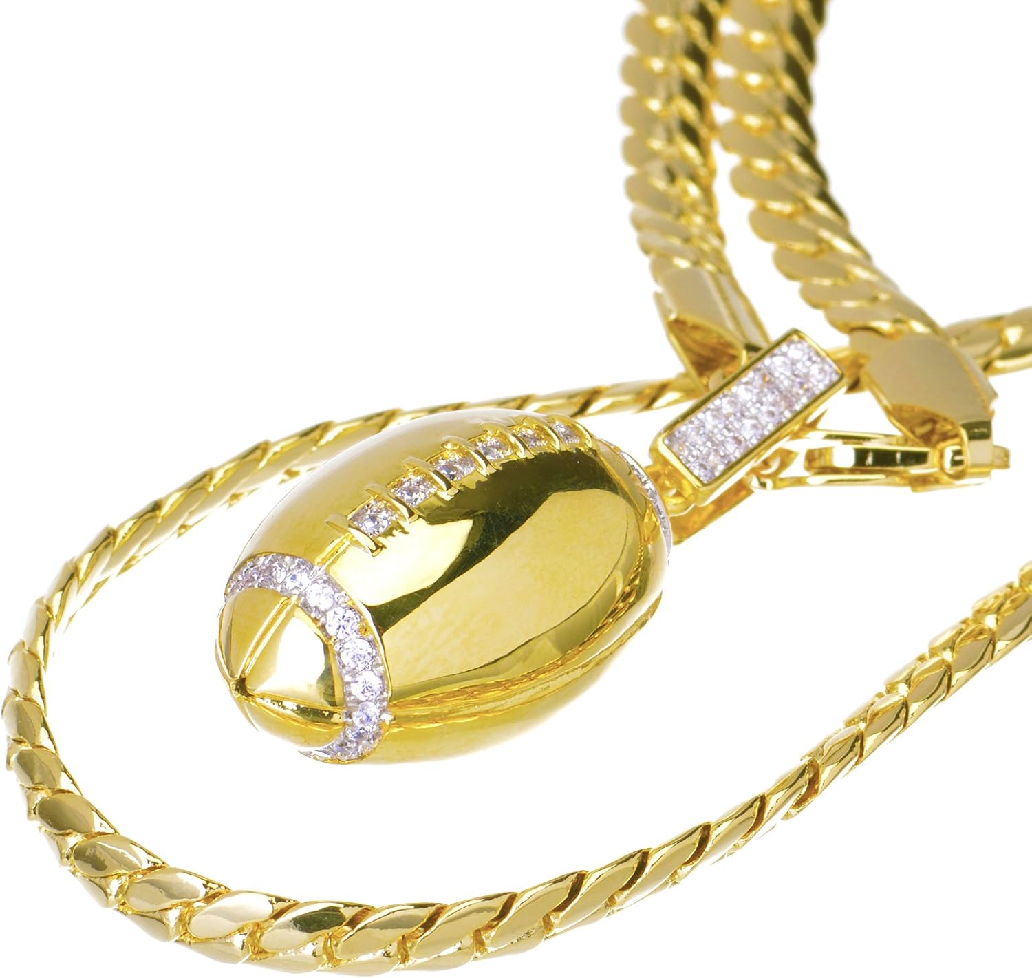 metaltree98 Men's Iced Gold Silver Plated Football Pendant 20" or 24" Maimi Cuban Chain Necklace BCH 1085