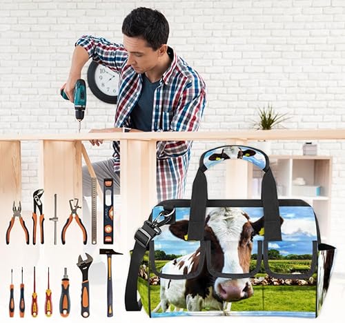 Miniatura 2 de Bolsas de herramientas de animales de vaca para hombres y mujeres, múltiples bolsillos, organizador de herramientas de boca ancha, bolsa de