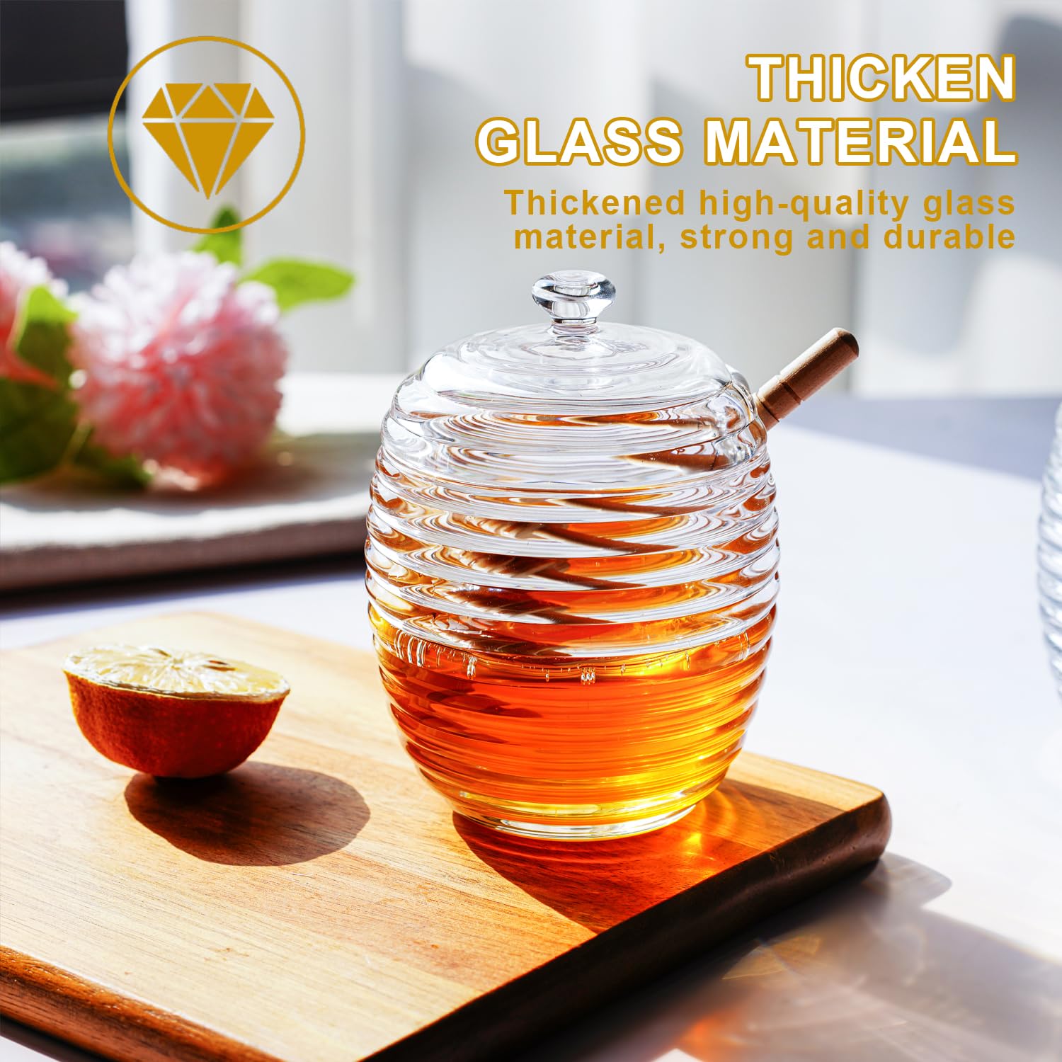 Kanpura 9oz Clear Glass Honey Jar With Dipper And Clear Crystal Honey - View #3
