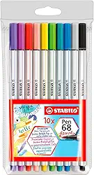 Caneta Stabilo Pen 68 Brush, Multicor, Estojo com 10 unidades