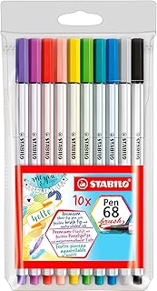 Caneta Stabilo Pen 68 Brush, Multicor, Estojo com 10 unidades
