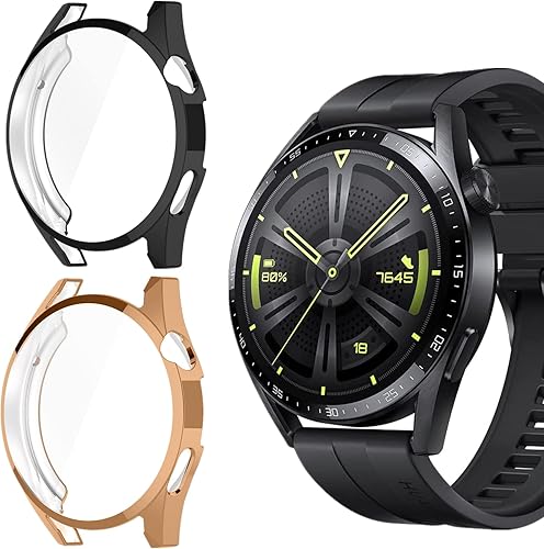 Paquete de 2 Funda protectora de pantalla compatible con Huawei Watch GT3 de 1.812 pulgadas, carcasa chapada en TPU suave, carcasa protectora