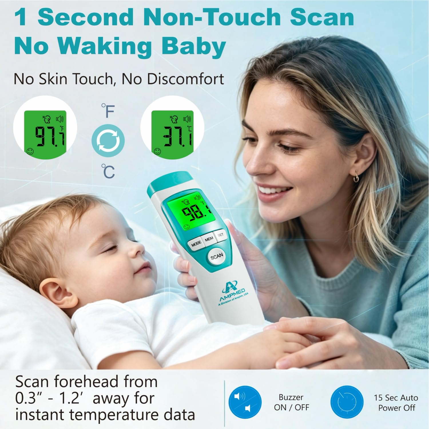 Termómetro Forehead sin contacto de grado médico de grado médico para bebés y adultos. Termómetro de fiebre temporal sin contacto, termómetro digital para bebés aprobado por FSA HSA rápido y