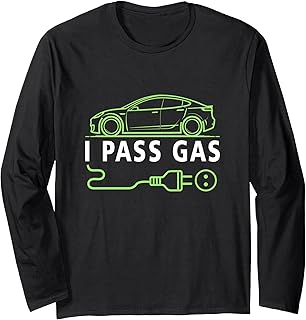 Line Art I Pass Gas Electric Car I Love Evs Electric Vehicle Long Sleeve T-Shirt