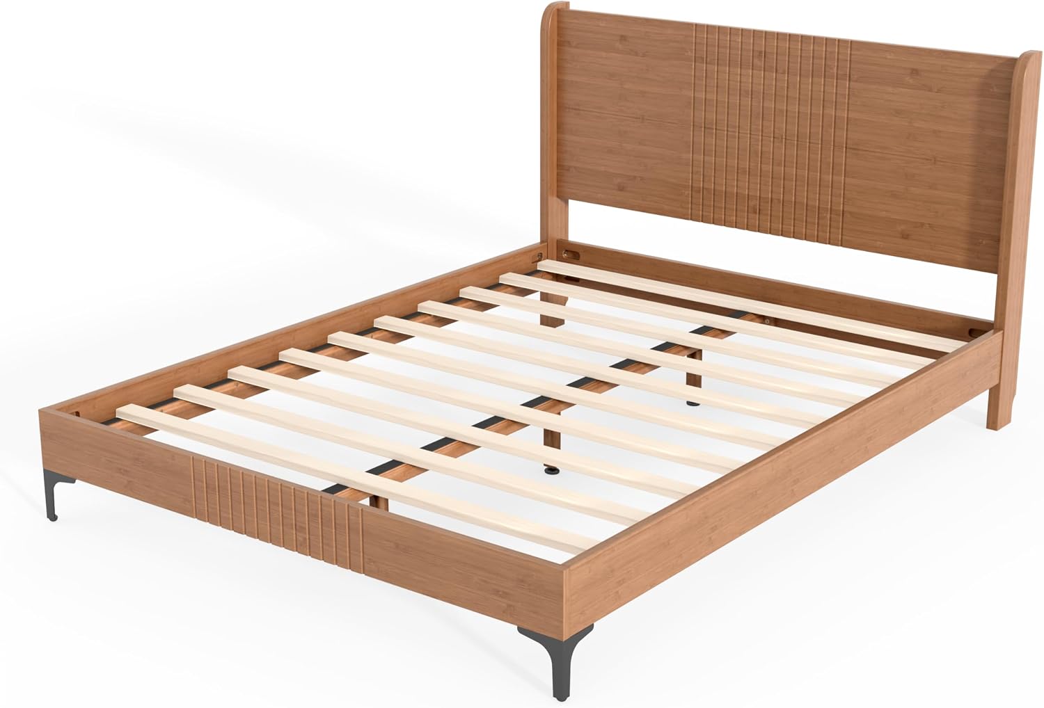 Bellemave Queen Size Bamboo Platform Bed, Mid-Century Modern Bed Frame with 37.4 Tall Headboard, Solid Bamboo Bedframe Queen Size, Wood Slat Support, Natural