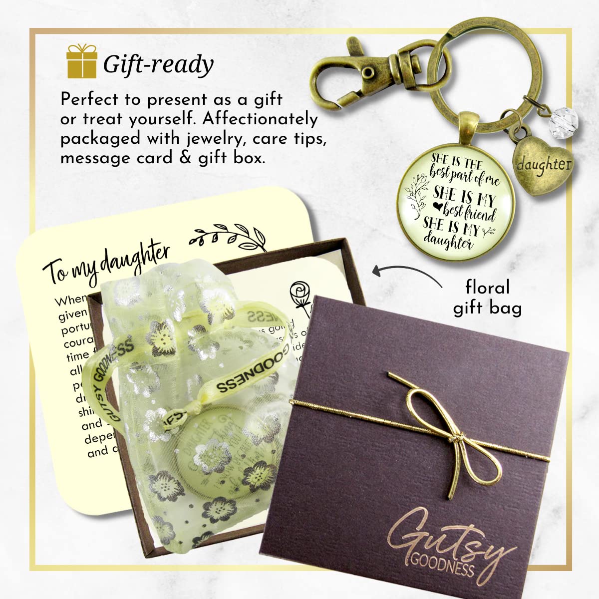 Gutsy Goodness To Daughter From Mother Keychain Best Part of Me Handmade Jewelry Gift Heart : Handmade Products