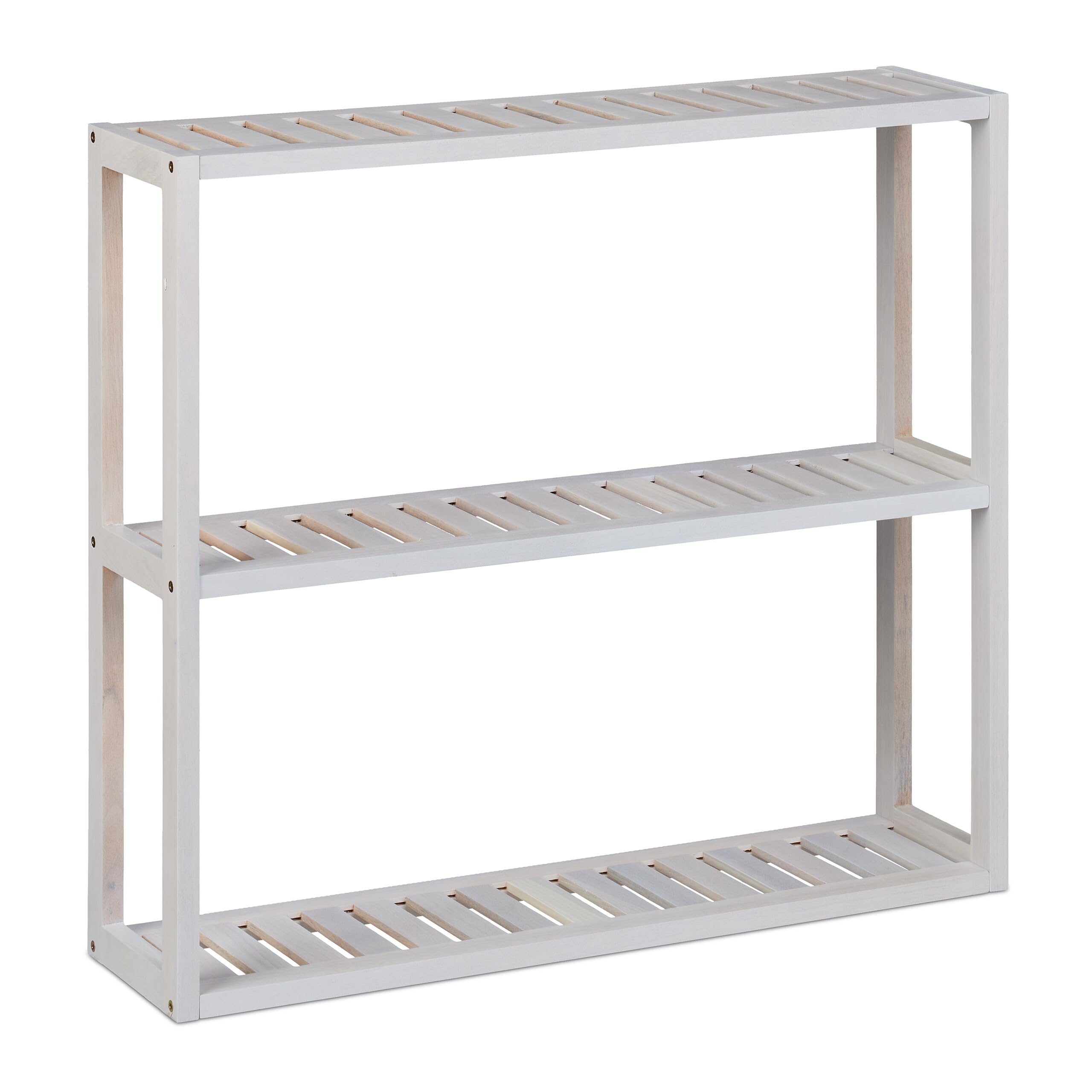 Relaxdays Estantería de Pared Nogal, 3 Baldas, 54x60x15 cm, Estante Madera Estrecho para Baño, Cocina, Colgante, Blanco, 54 x 60 x 15 cm