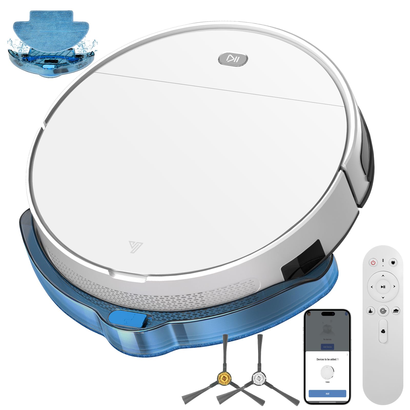 2 en 1 Robot Aspirateur Laveur 5500Pa Mince Connecté avec WiFi/Alexa/App | 3 Modes de Nettoyage, Auto-Charge, Automatique 120 Mins, Nettoyage Intelligent pour Poils d’Animaux et Poussière, White