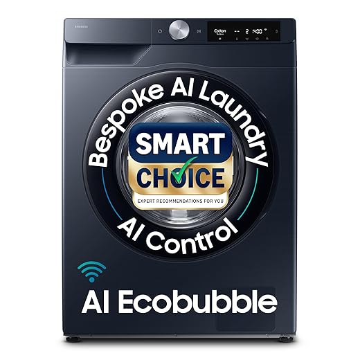 Samsung 9 kg, 5 Star, AI Control, AI Ecobubble, Super Speed, Wi-Fi, Hygiene Steam with Inbuilt Heater, Digital Inverter, Fully-Automatic Front Load Washing Machine (WW90DG6U24ASTL, NAVY)