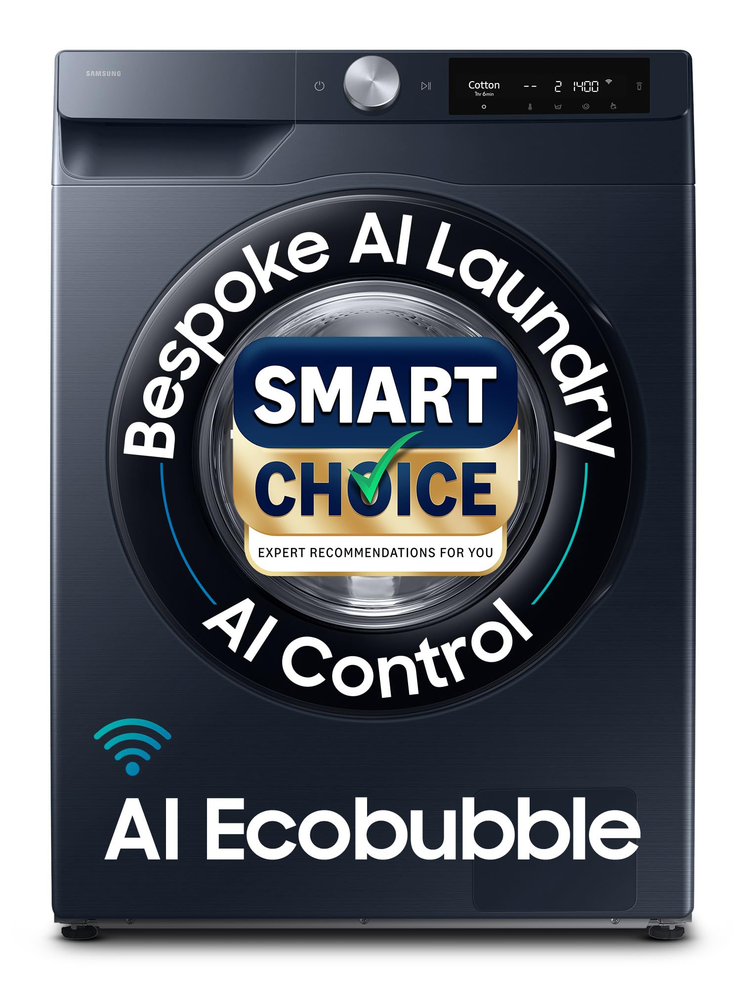 Samsung 9 kg, 5 Star, AI Control, AI Ecobubble, Super Speed, Wi-Fi, Hygiene Steam with Inbuilt Heater, Digital Inverter, Fully-Automatic Front Load Washing Machine (WW90DG6U24ASTL, NAVY)