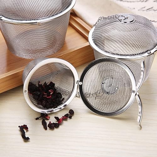 Miniatura 3 de cn herb 1 bola de té de malla de acero inoxidable de varios tamaños, colador de té de hojas sueltas preparable, especias y condimentos (acero