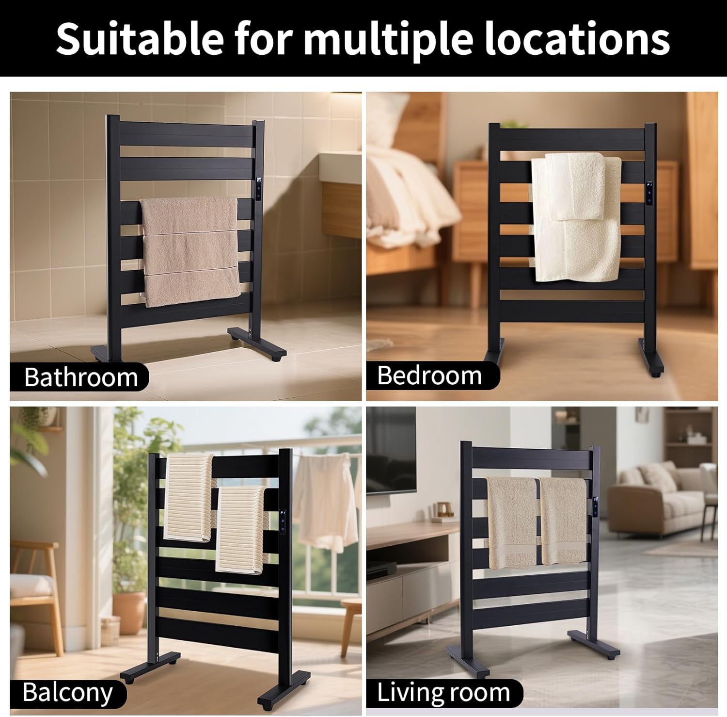 Towel Warmer Rack with 6 Widened Bars, Wall-Mounted Heated Towel Dryer with Timer, LED Display, 3 Temp Levels, Plug Overheat Protection, for Bathroom Spa Laundry (Matte Black)