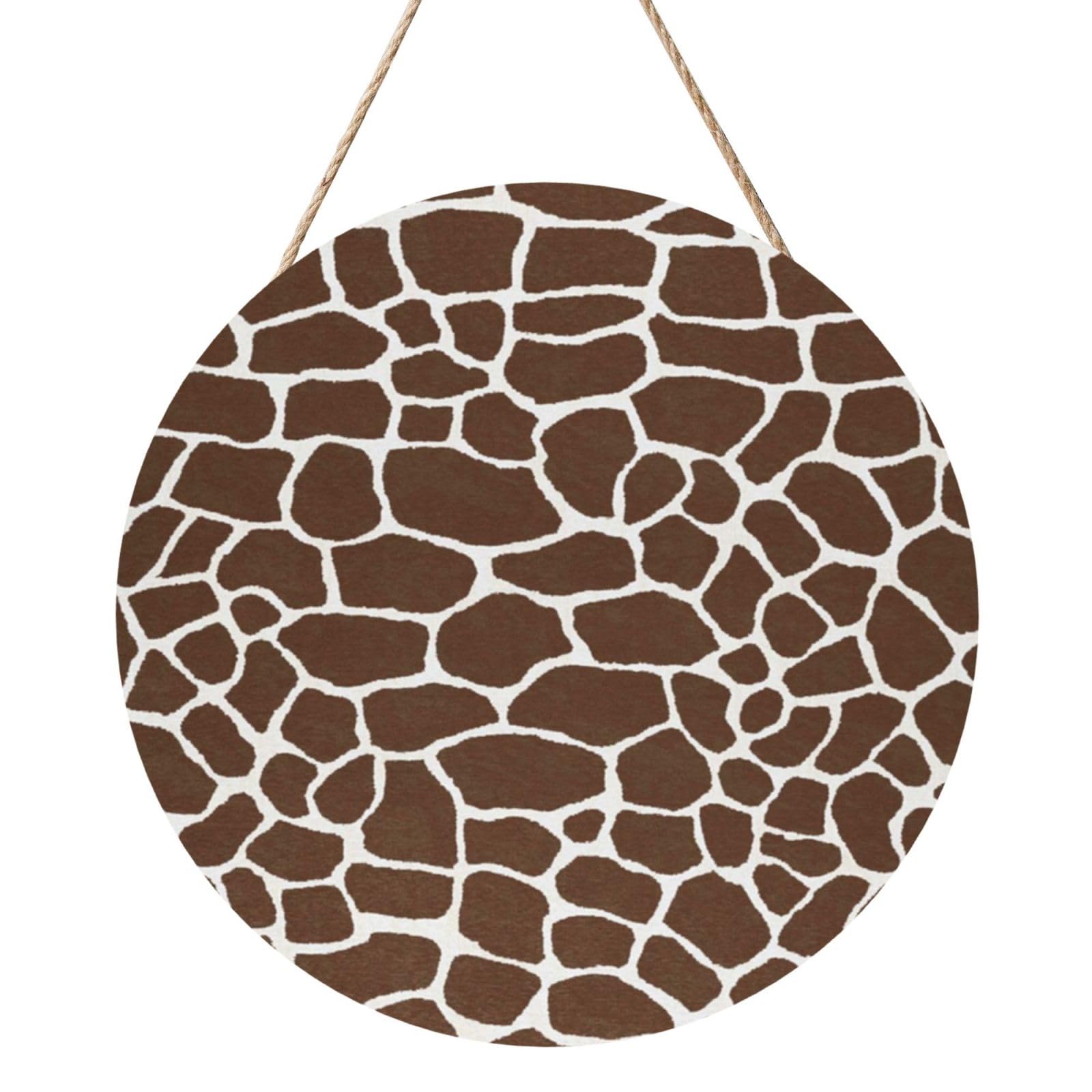 InOmak Giraffe Animal Print, Round Wood Panel Painting 12 in, Wall Hanging Painting For Home