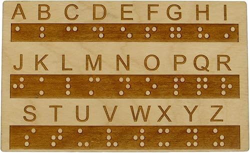 Creative Escape Rooms Tablero del alfabeto Braille de madera con puntos elevados, gran herramienta educativa Montessori para todas las edades