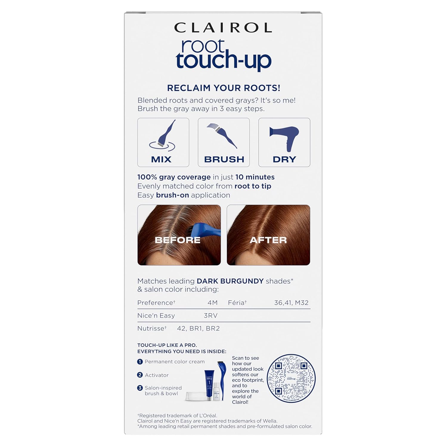 Clairol Root Touch-Up by Nice'n Easy Permanent Hair Dye, 4RV Dark Burgundy Hair Color, Pack of 2