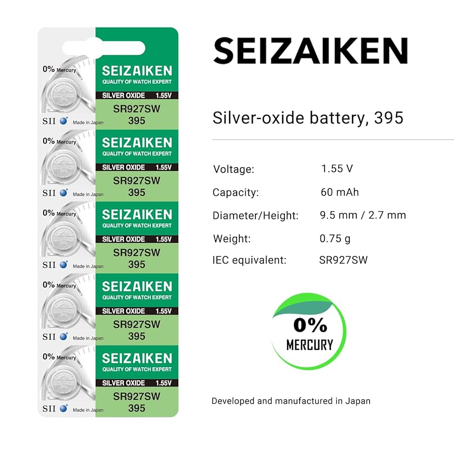 Amazon.com: Seizaiken 395 SR927SW 1.55V 0% Hg Silver Oxide