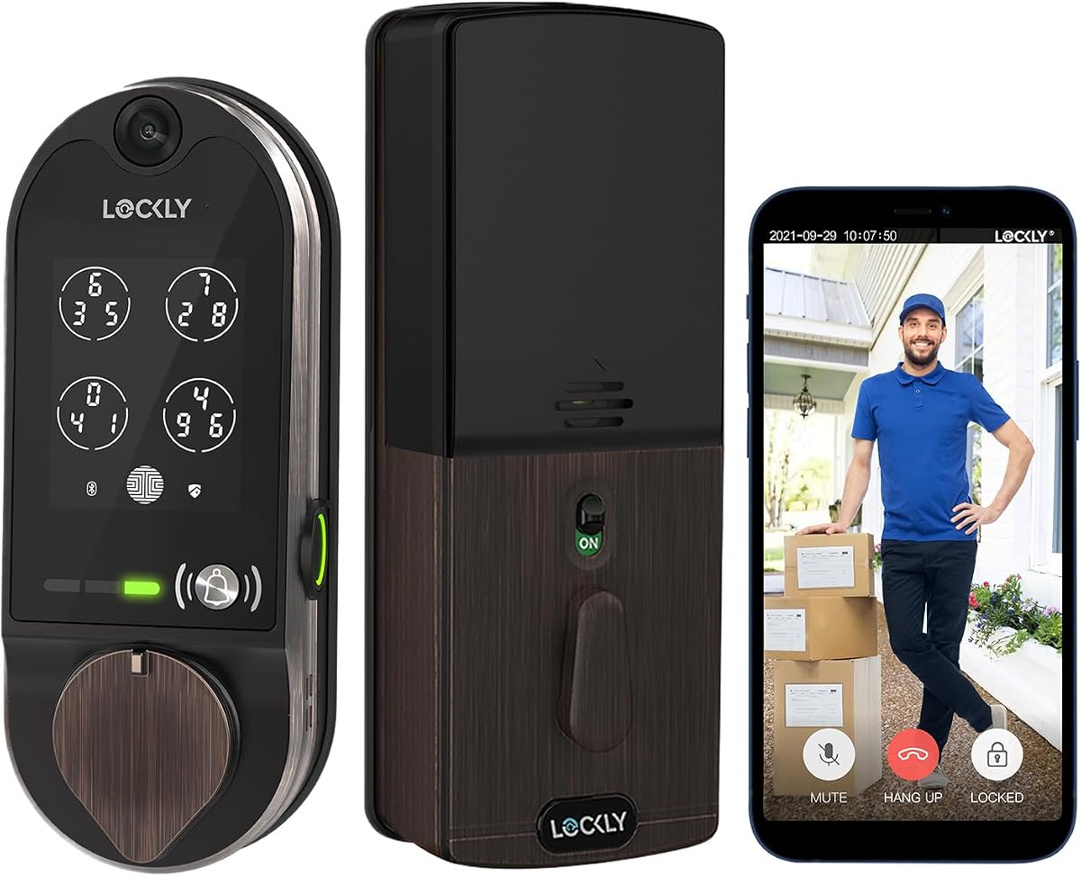 Lockly Vision Video Smart Lock with Video Camera/2-Way Audio Doorbell | Wi-Fi Deadbolt for Front Door, PIN Genie® Keypad, Fingerprint, Motion Sensor, App Remote Control, No Monthly Fee, Auto Lock
