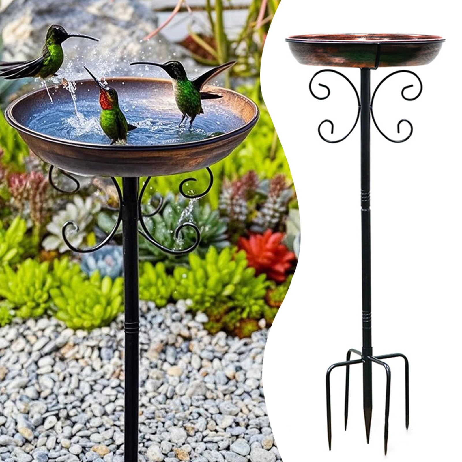 Bain d'oiseaux en métal rétro facile à nettoyer avec piquet antirouille pour jardin, terrasse, cour