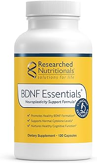 Researched Nutritionals BDNF Essentials - Clinically Researched Brain Supplement with Bacopa Monnieri & Lions Mane Mushroom - Supports Neuroplasticity, & Healthy Cortisol Levels, 120 Capsules