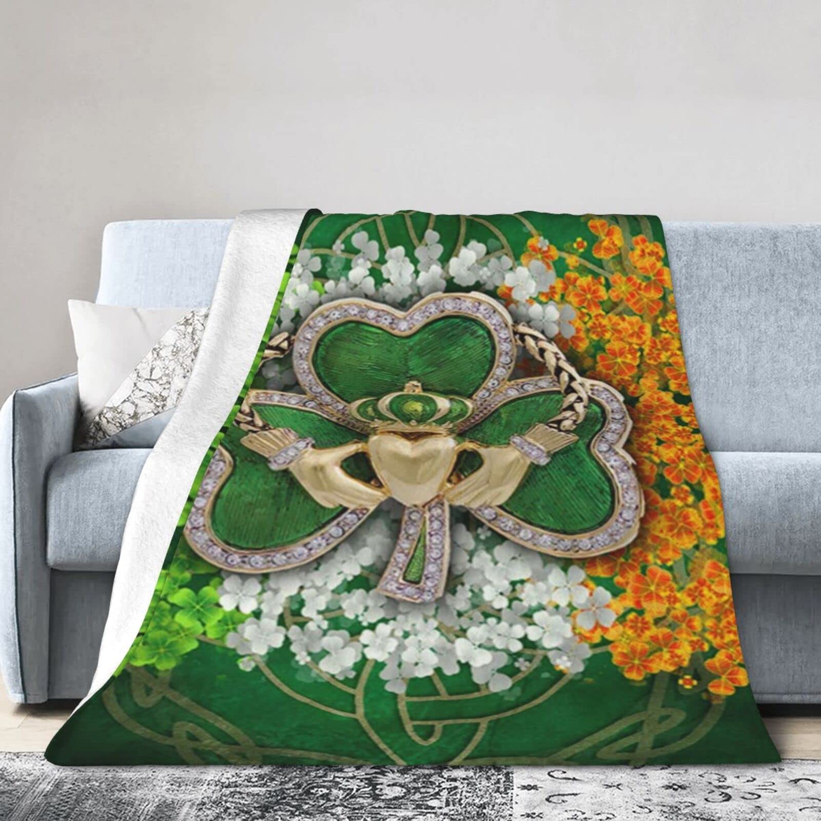 Lsjuee Flannel Fleece Blanket 60"X50" Irish Claddagh St. Patrick‘s Day Sofa Throw Blanket Lightweight Ultra-Soft Travel Spring Blankets for Kids Keep Warm