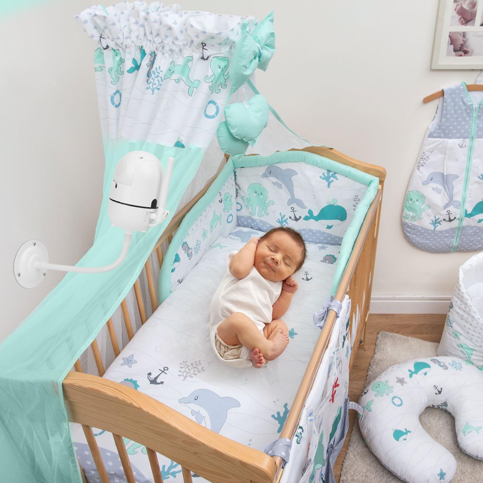Support Babyphone Universel 1/4" – Clip Réglable Lit/Mur Pour HelloBaby HB65 HB6550 HB66 HB248, Bras Flexible 23 Cm Sans Outils