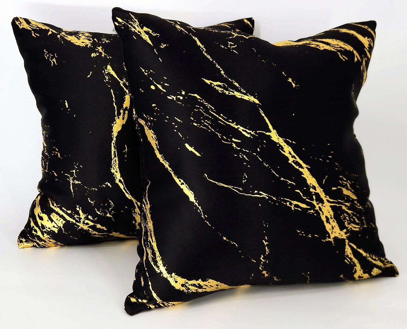 John Aird Pair Of Cushion Covers Gold Foil Marble Effect On Black Fabric (Black/Gold, Set Of 2 Cushion Covers) โ image 1