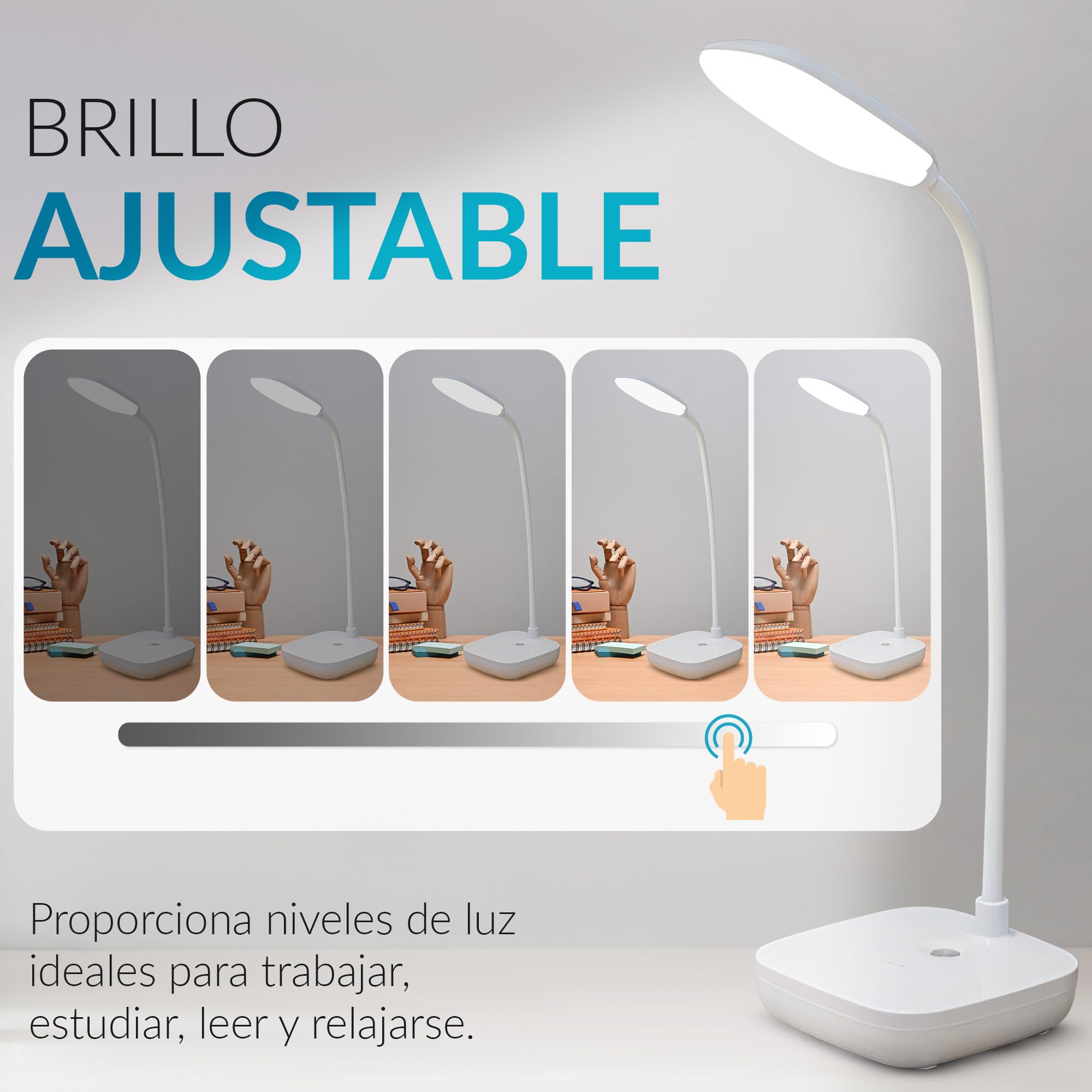 Lampara Escritorio LED, Flexo Led Escritorio Flexible, Lampara mesita noche sin cable, 3 Modos de Luz, Nivel De Brillo Ajustable con Control Táctil, Lampara Led Recargable Casa, Oficina y Estudio