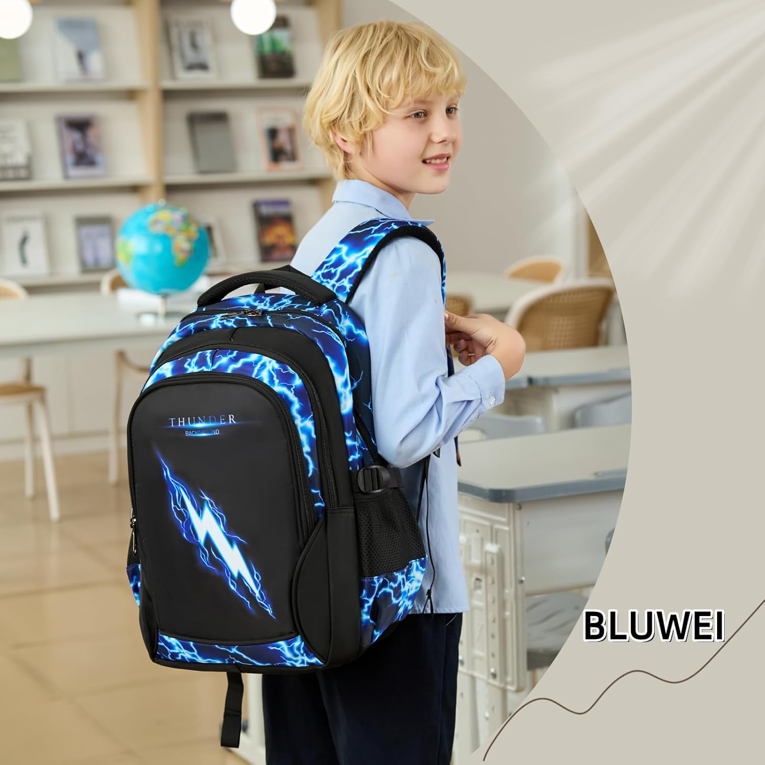 Boys Backpack for Kids Elementary School Bags Lightning Teens Durable Bookbag (blue)