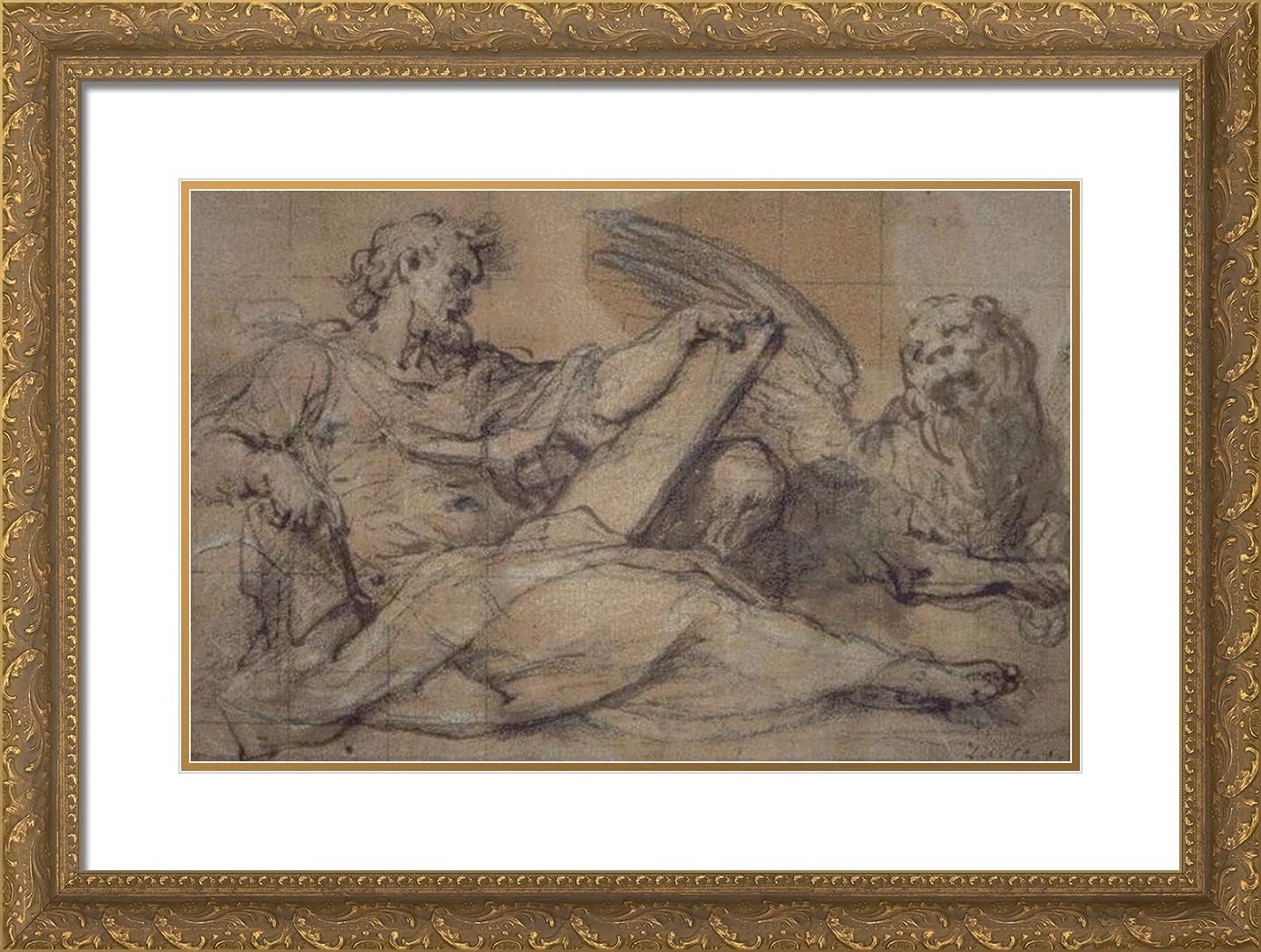 ArtDirect Correggio 24x18 Gold Ornate Framed Art Print with Double Matting Titled: Saint Marc