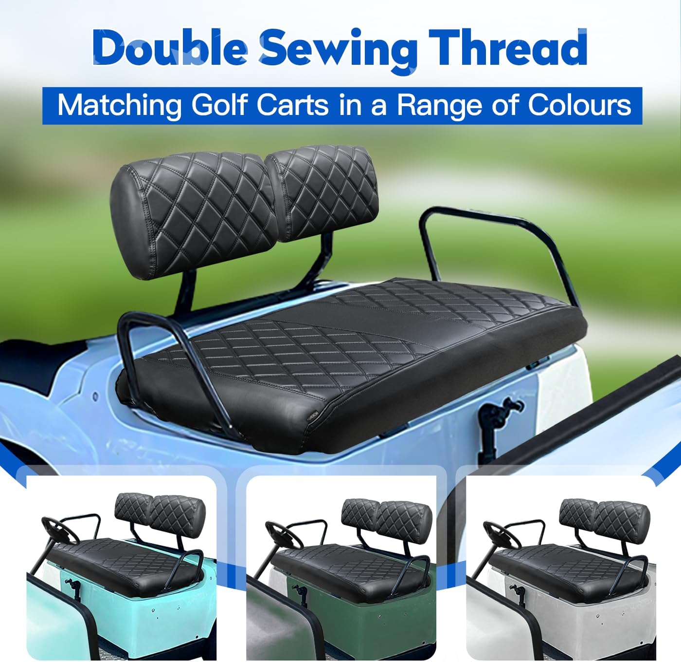 NOKINS Golf Cart Seat Covers Fit for Yamaha G2 G8 G9 G11 G14 G16 G19 G20 G21 G22 OEM Standard Front Seat Cushion, Yamaha Replacement Front Seat Covers, Golf Cart Accessories (Black&Black Stitch)