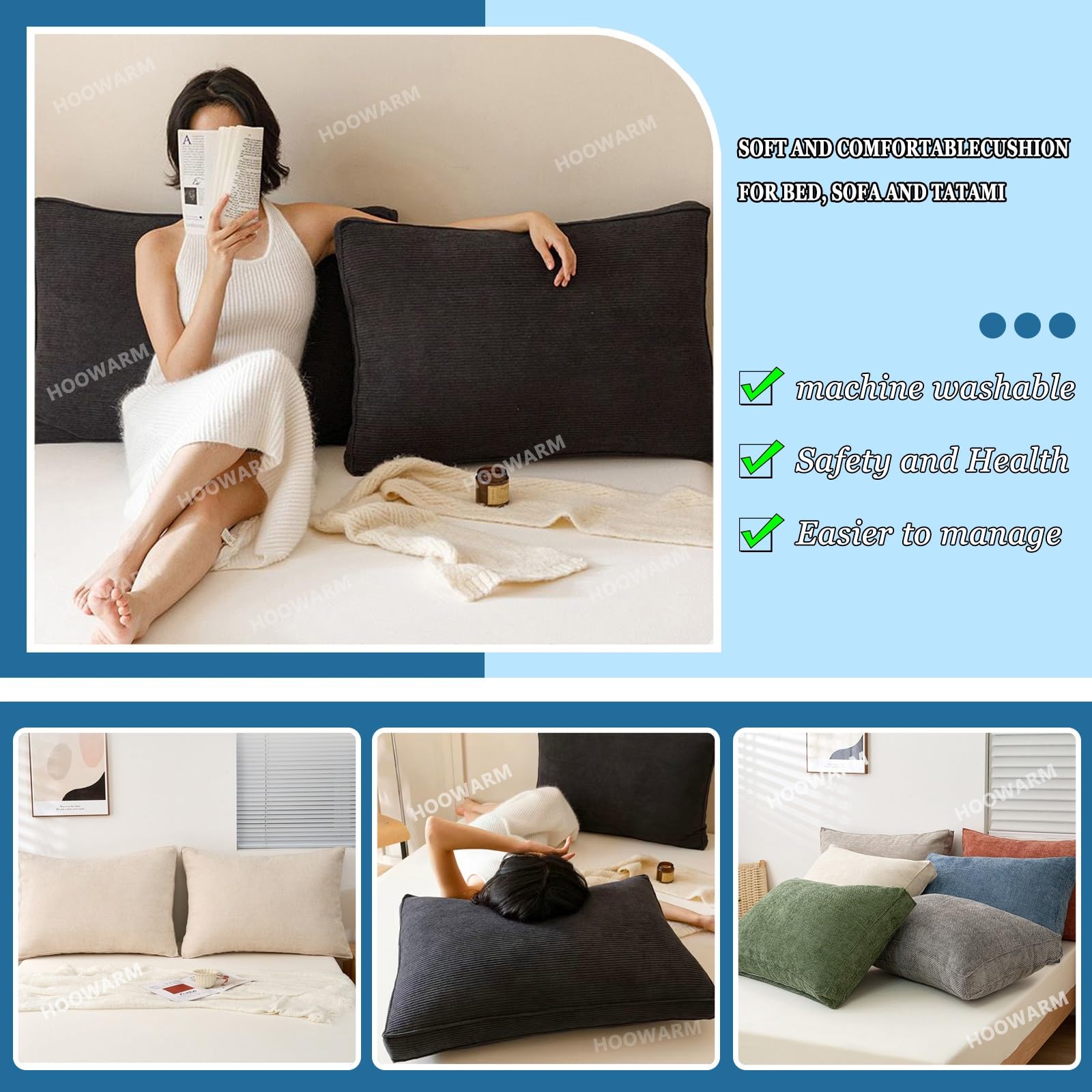 Cuscini Schienale Letto E Divano Cuscino Testiera Letto Singolo/Matrimoniale Removibile Cuscino da Parete Supporto Lombare Cuscino Schienale Cuscino Per Testiera Divano(A,90x50cm/35x19in(1pc))