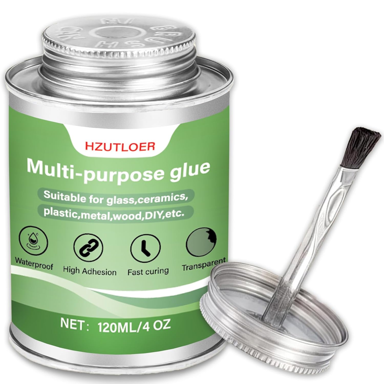 Hzutloer Multi-Purpose Super Glue 4oz with Brush - High Strength Clear Adhesive for Wood, Metal, Plastic, Ceramics, Leather & DIY Crafts