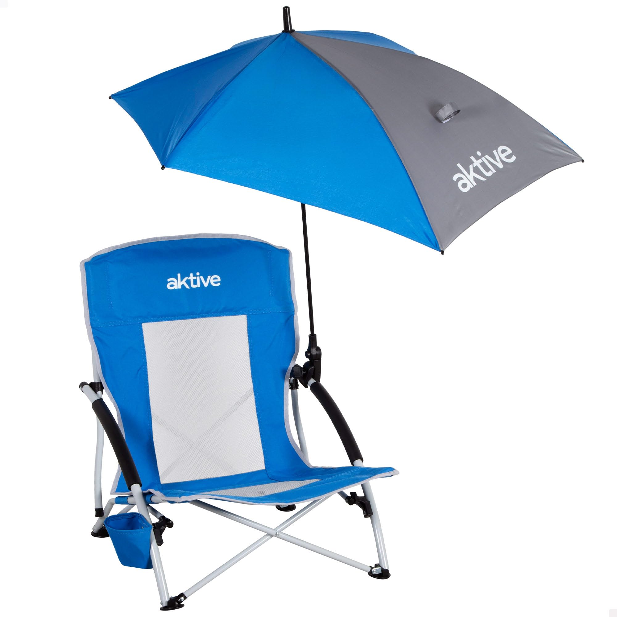 AKTIVE Silla plegable con sombrilla y posavasos, 50x49x65 cm, Silla camping portátil, Silla playa plegable, Silla con sombrilla, Silla con posavasos, Bolsa de transporte (62527)