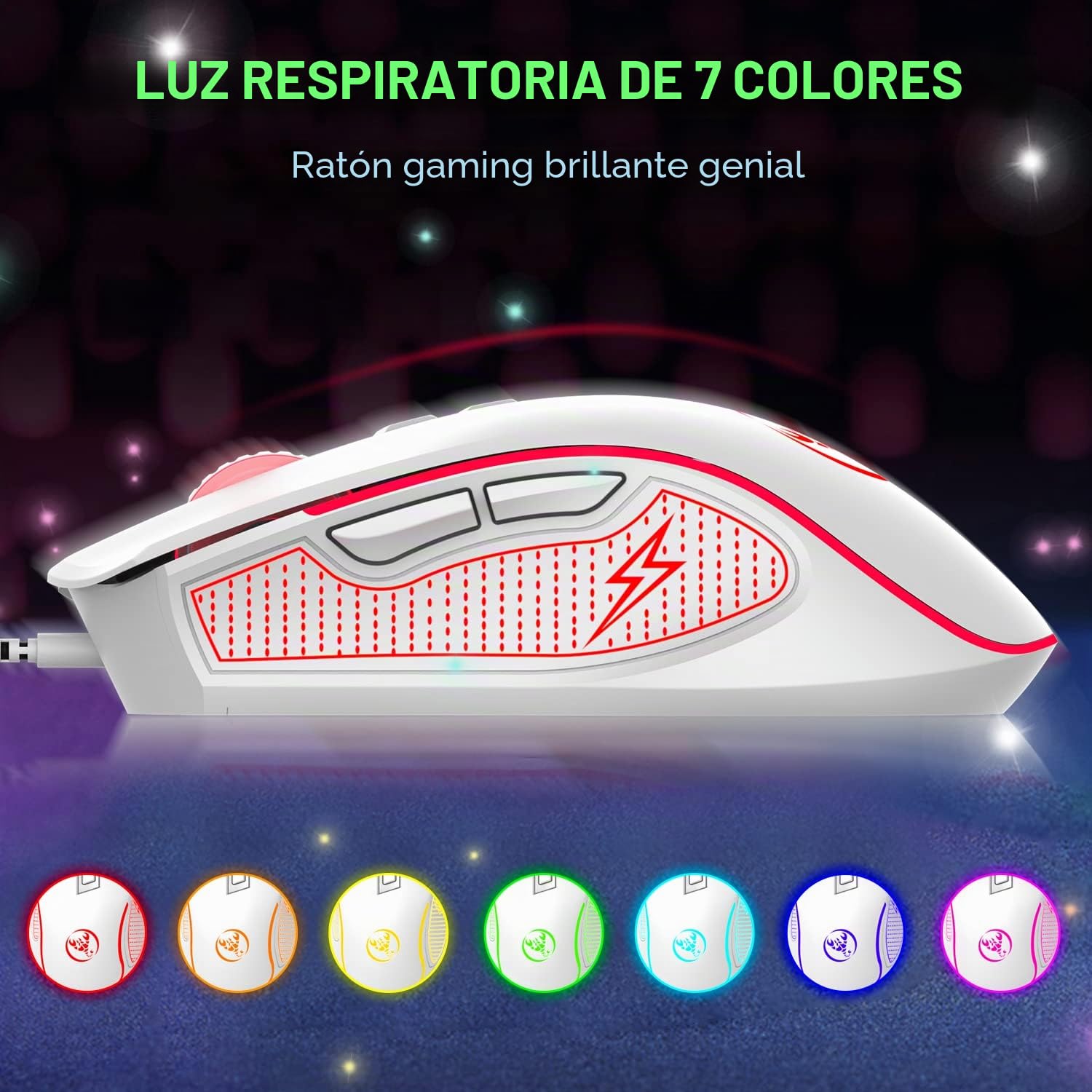Ziyou Lang Teclado Gaming 60% Blanco y Ratón con Alfombrilla, Teclado y Ratón con Iluminación LED RGB, Conexión USB y Retroiluminación, Tacto Mecánico, para PC y Mac — RK61 (Distribución en Inglés)