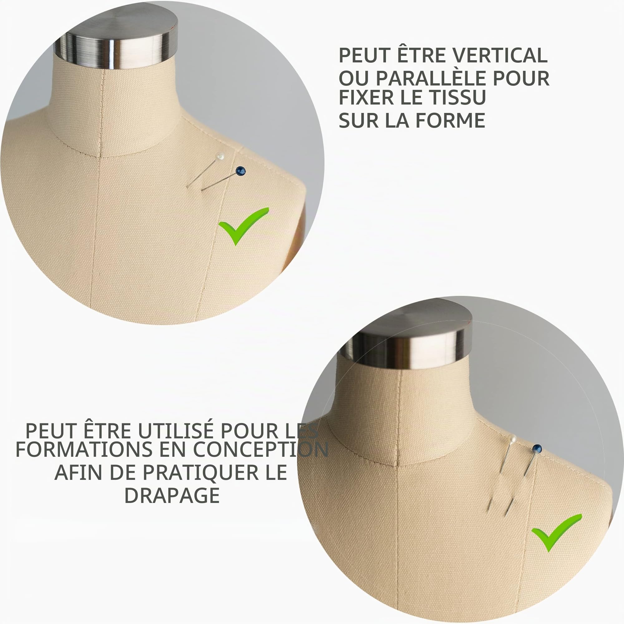 Mannequin de couture 1/2 demi-taille, à coudre miniature (il ne s'agit pas d'une taille adulte). Les aiguilles peuvent être piquées dans le mannequin de couture (bras souple beige)