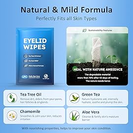 60PCs Eyelid & Lash Wipes with Hyaluronic Acid, Tea Tree Oil Eye Cleaser For Blepharitis, Itchy & Stye Eyes, Pre-Moistened Eyelid Wipes for Dry Eyes Relief, Daily Care Cleanser for Sensitive Eye