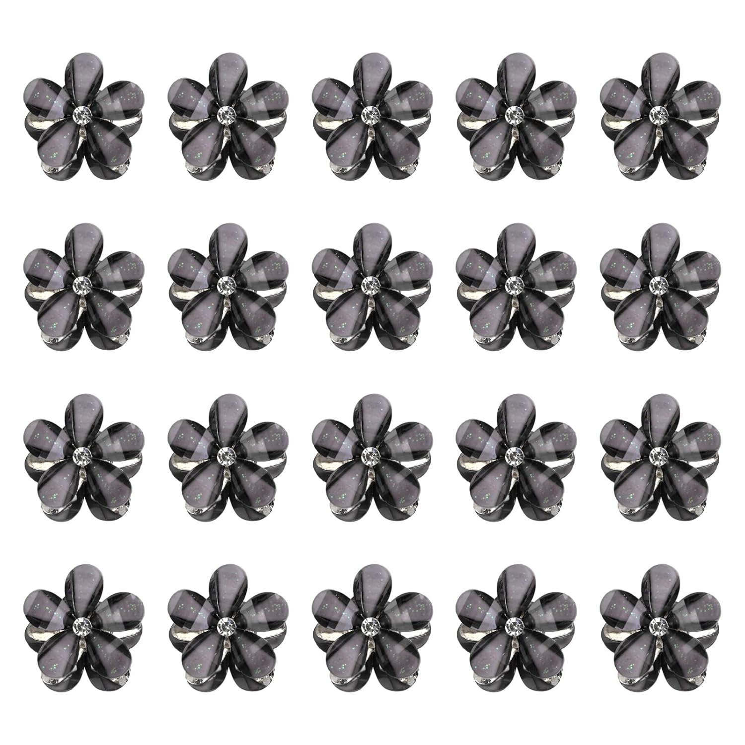 20 PCS Small Flower Crystal Hair Clips for Women Cute Mini Tiny Little Sparkling Metal Flower Sweet Artificial Bangs Hair Claw Clip Decorative Cute Hair Party Accessories for Women Girls Gift (Black) - Image 7