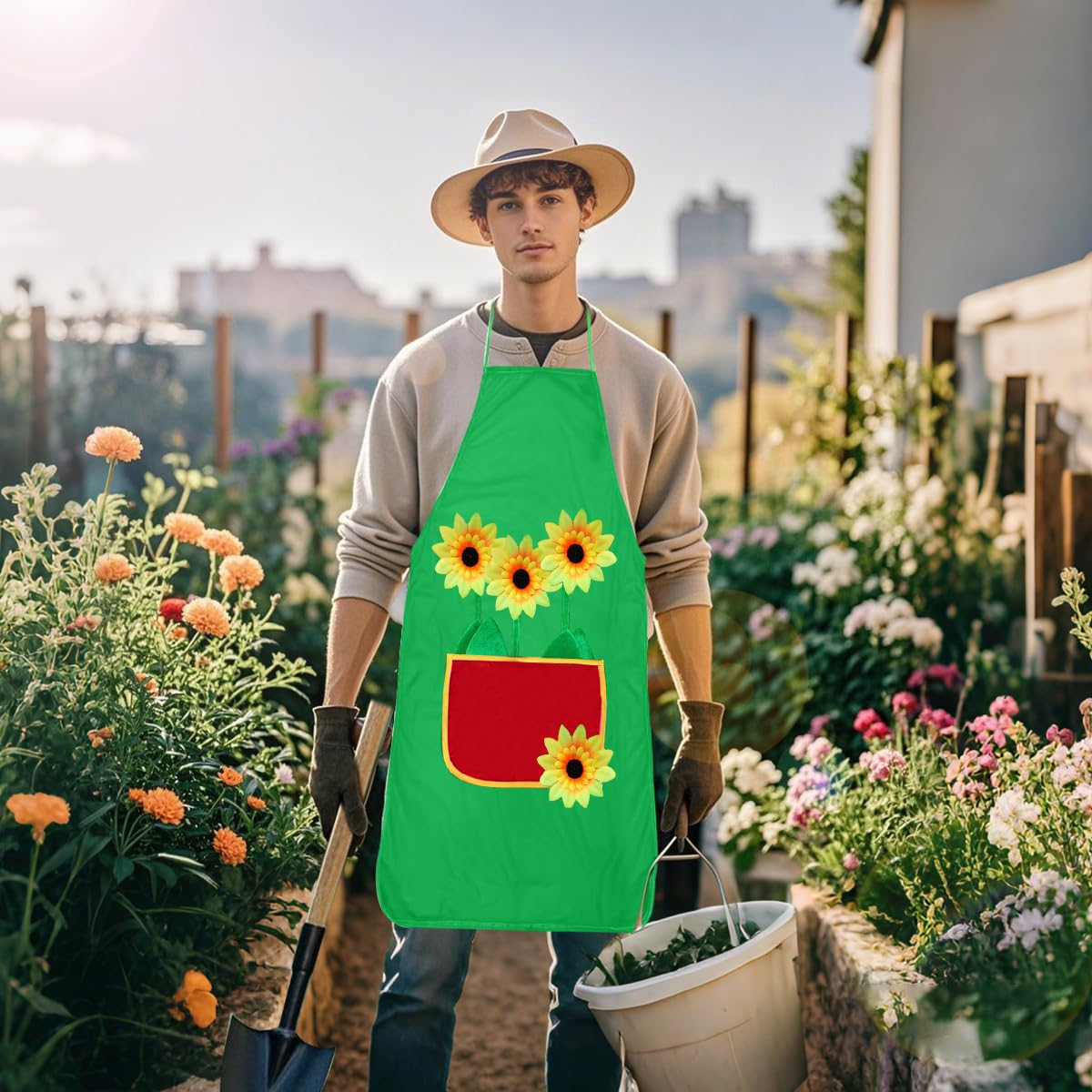 Tablier de Jardinier Tournesol, Costume de Jardinier, Tablier Barbecue avec Poche pour Barbecue, Restaurant, Café, Jardinage