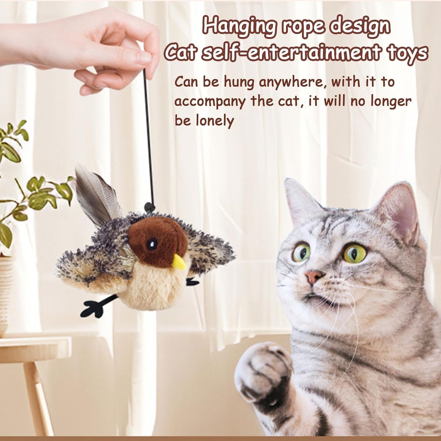 Juguete para gatos de pájaro volador, juguete de gato que chirría, alas aleteando, juguete de gato de pájaro simulado, juguete de gato de pájaro aleteando, juguete para gatos de interior