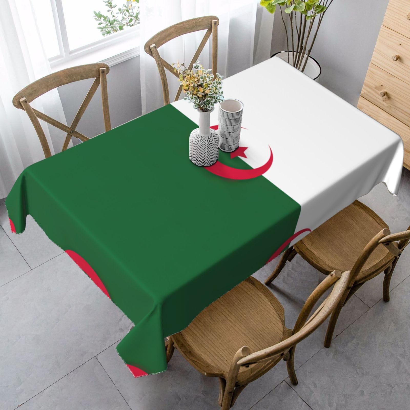Fgwaauh Flag Of Algeria Tablecloths Wrinkle Resistant Washable Dining Room Table Cloths35 X55