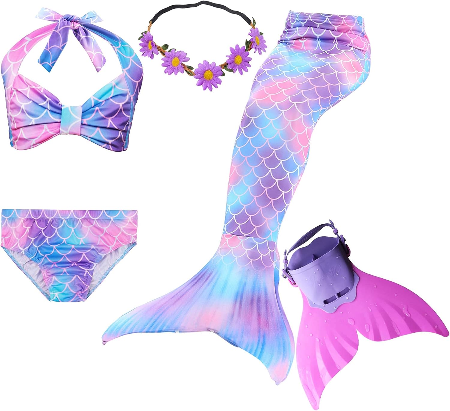 GALLDEALS Mermaid Bikini Set Swimsuit for Swimming Cosplay with Monofin Mermaid Costume Cosplay 5-6Years Girls Purple Color : Clothing, Shoes & Jewelry
