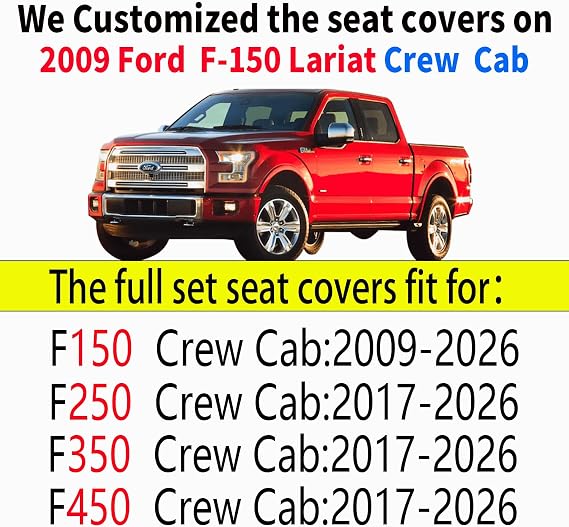 Aierxuan Front Car Seat Covers for Ford F150 F250 F350 F450 Truck (Black)