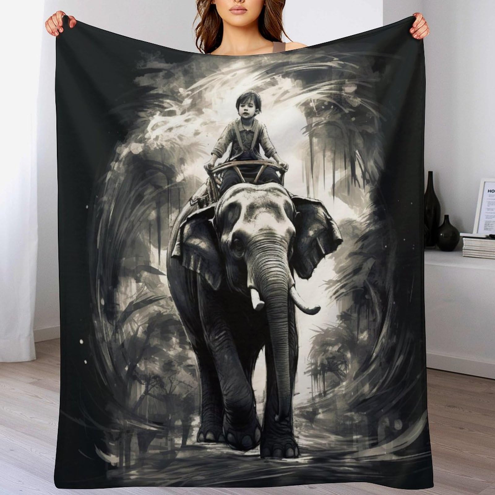 Couverture éléphant 3D : cadeau idéal, plaid chaud et douillet 130x180